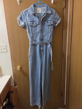 Abercrombie Light Blue Denim Jumpsuit with Belt